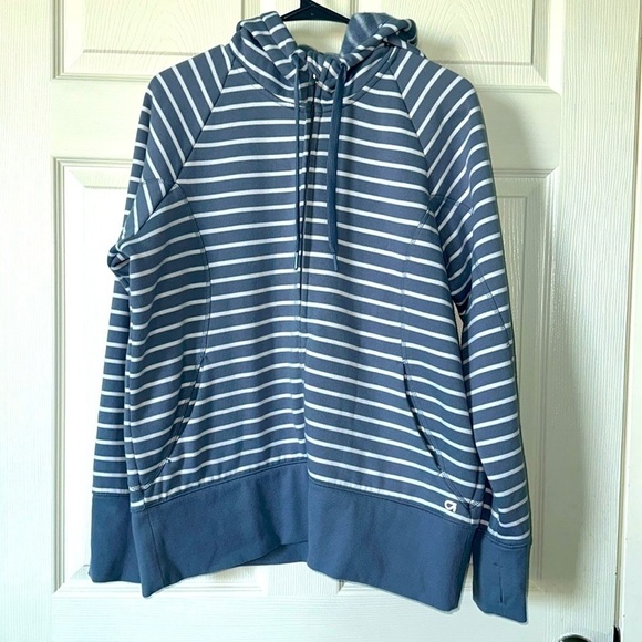 Gap Fit Blue Striped Long Sleeve Full Zip Hoodie Sz XL - Picture 1 of 5